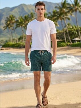 Right Of Way R.O.W. Men’s Medium Casual Athletic Shorts 6” Green Marble EUC